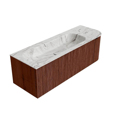 Mondiaz KURVE-DLUX Ensemble meuble de salle de bains - 135x46x40cm - 1 tiroir - 1 porte - lavabo solid surface - gauche - sans trou de robinet - Ruby