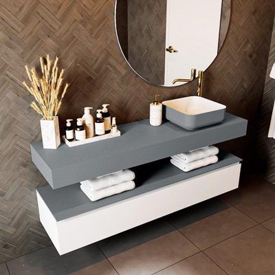 Mondiaz TOP 30 Vrijhangend Topblad - 150x30x12cm - geschikt voor waskom - Solid surface - Plata