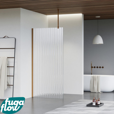 FugaFlow Eccelente Vetro inloopdouche badkamer - 110x200cm - ribbelglas - plafondarm - geborsteld koper
