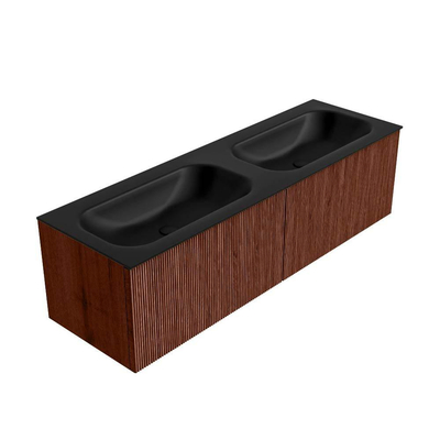 Mondiaz KURVE Badkamermeubelset - 150x46x40cm - 2 lade - wastafel solid surface - dubbel - zonder kraangat - Ruby