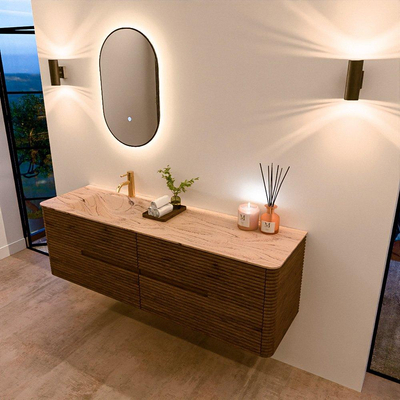 Mondiaz CIRO-DLUX Badkamermeubelset - 160x45x50cm - Solid surface wastafel Arena - 1 wasbak Links - 1 kraangat - 4 lades - Dusk