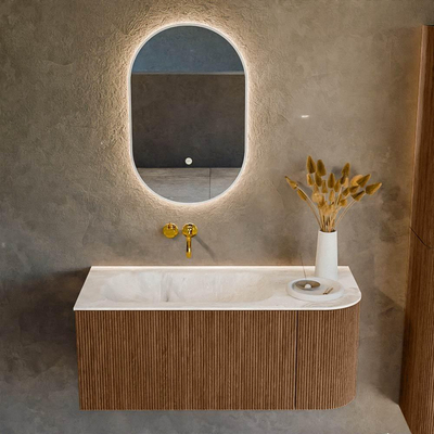 MONDIAZ KURVE-DLUX 105cm Meuble salle de bain avec module 25 D - couleur Walnut - 1 tiroir - 1 porte - vasque BIG SMALL gauche - sans trou de robinet - couleur Frappe