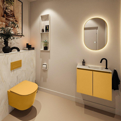 MONDIAZ TURE-DLUX Meuble toilette - 60cm - Ocher - EDEN - vasque Ostra - position droite - 1 trou de robinet
