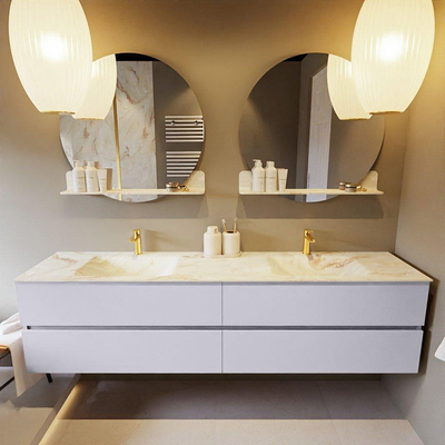 Mondiaz VICA-DLUX ensemble de meuble de salle de bain - 200cm - meuble sous-vasque cale - 4 tiroirs - lavabo encastré cloud double - 2 trous de robinet - miroir modèle spot - version XL 60cm de haut - frappe