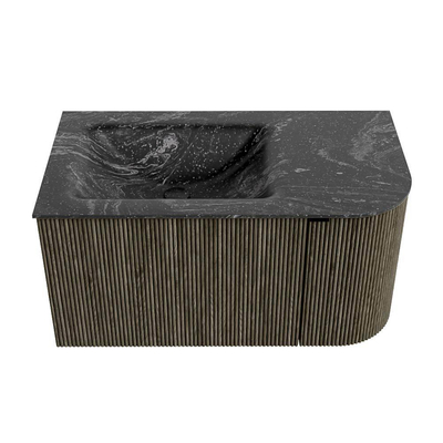 Mondiaz KURVE-DLUX Badkamermeubelset - 85x46x40cm - 1 lade - 1 deur - wastafel solid surface - links - zonder kraangat - Shadow