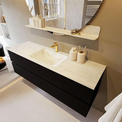 Mondiaz VICA-DLUX ensemble de meuble de salle de bain - 150cm - meuble sous-vasque urban - 2 tiroirs - lavabo encastré cloud milieu - 1 trou de robinet - version haute de 60cm - opalo