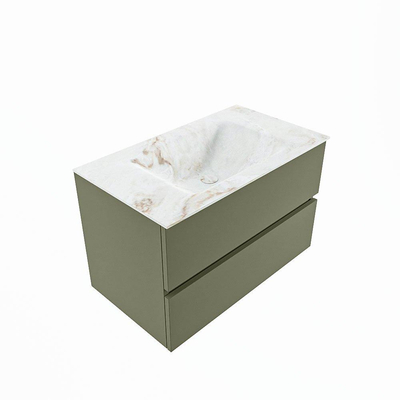 MONDIAZ VICA-DLUX Ensemble meuble de salle de bains - 80cm - sous-meuble army - 2 tiroirs - lavabo encastré cloud central - 1 trou de robinet - version haute 60cm - frape
