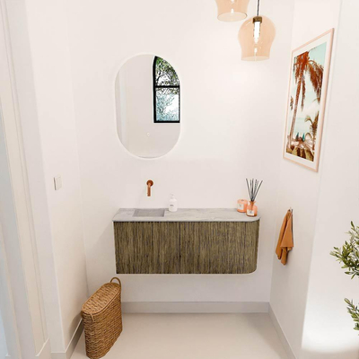 Mondiaz JOYA-DLUX 101.6cm toiletmeubel - ronding rechts kleur Dusk - Wastafel FAYE positie Links Zonder kraangat kleur Glace.
