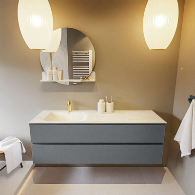 Mondiaz VICA-DLUX ensemble de meuble de salle de bain - 150cm - meuble sous-vasque plata - 2 tiroirs - lavabo encastré cloud gauche - 1 trou de robinet - version haute de 60cm - opalo