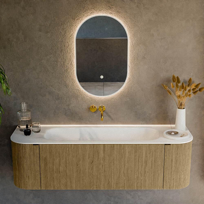 Mondiaz KURVE Ensemble de meuble de salle de bains - 150x46x40cm - 1 tiroir - 2 portes - vasque solid surface - au milieu - sans trou de robinet - Dusk