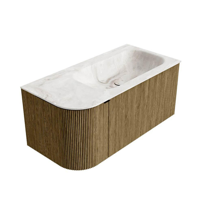 Mondiaz KURVE-DLUX Badkamermeubelset - 95x46x40cm - 1 lade - 1 deur - wastafel solid surface - rechts - 1 kraangat - Dusk