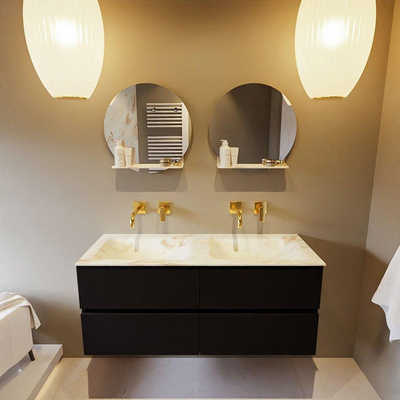 MONDIAZ VICA-DLUX Ensemble meuble de salle de bains - 120cm - meuble bas Urban - 4 tiroirs - lavabo encastré Cloud double - sans trous de robinet - version haute 60cm - Frappe