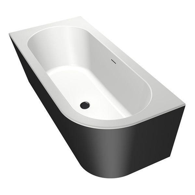 Xenz charley xs baignoire d'angle gauche 165x75 bicolore blanc/ébène avec trop-plein à fente. lavabo ancien en cuivre.