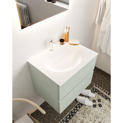 Mondiaz VICA ensemble de meuble de salle de bain - 60cm - meuble sous lavabo greey - 2 tiroirs - lavabo moon milieu - 1 trou de robinet - miroir LED - version XL 60cm de haut