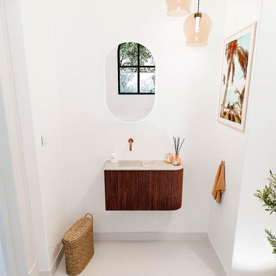 Mondiaz JOYA-DLUX 71.6cm toiletmeubel - ronding rechts kleur Ruby - Wastafel FAYE positie Links Zonder kraangat kleur Frappe.