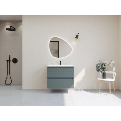 HR badmeubelen Infinity XXL 3D Ensemble meuble de salle de bains - 80 cm - 1 lavabo en céramique gala blanc - 1 trou de robinet - 2 tiroirs - mat pétrole