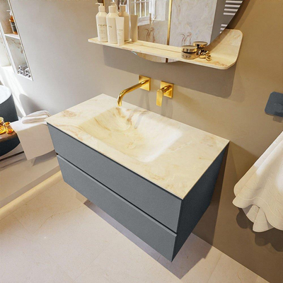 Mondiaz VICA-DLUX Ensemble de meuble de salle de bain - 90cm - meuble sous-vasque plata - 2 tiroirs - lavabo encastrée cloud milieu - sans trous de robinet - version haute de 60cm - frape