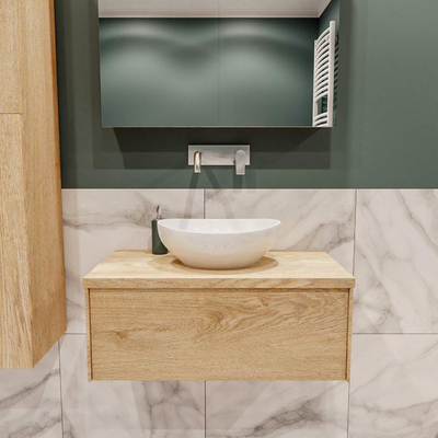 Mondiaz LUSH Meuble salle de bains avec 1 tiroir lavabo BARCO 80x30x45cm Centre sans trou de robinet Washed oak