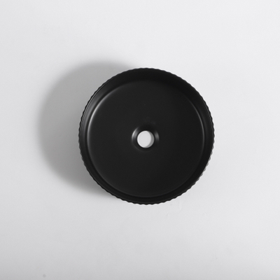 QeramiQ Arto waskom - 35x35x11.5cm - geribbeld - rond - keramiek - mat zwart
