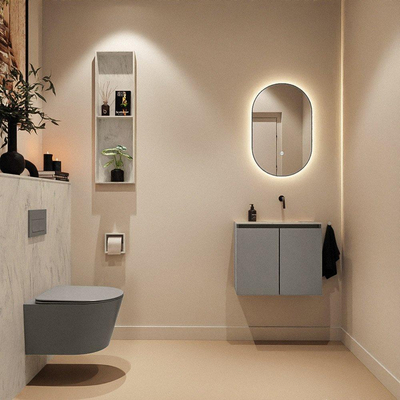 MONDIAZ TURE-DLUX meuble WC 60 cm Smoke. Lavabo EDEN Opalo position droite. Sans trou de robinet.