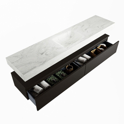 Mondiaz ALAN-DLUX Ensemble de meuble - 200cm - meuble Urban mat - 2 tiroirs - Lavabo Cloud Opalo suspendu - vasque Centre - 0 trous de robinet