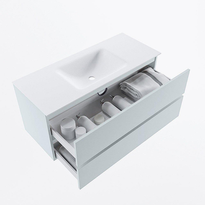 Mondiaz VICA Ensemble de meuble de salle de bain - 110cm - meuble sous-vasque argile - 2 tiroirs - lavabo nuage milieu - 1 trou de robinet - version haute de 60cm - talc