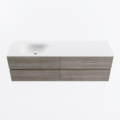 Mondiaz Vica ensemble de meuble de salle de bain - 160cm - meuble sous-vasque marron clair gris - 4 tiroirs - lavabo lune gauche - sans trous de robinet - version haute de 60cm - talc