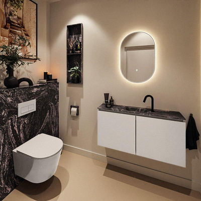 MONDIAZ TURE-DLUX 100cm toiletmeubel Linen. EDEN wastafel Lava positie midden. Met 1 kraangat.