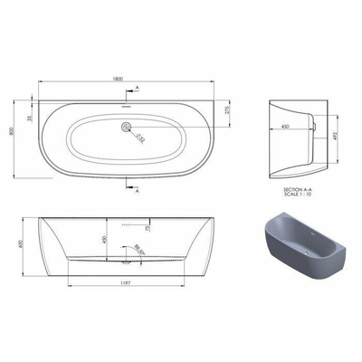 Go by Van Marcke D-Shape Design halfvrijstaand bad back to wall - 180x80cm - acryl - mat wit