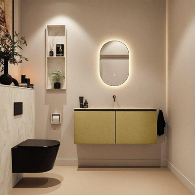 MONDIAZ TURE-DLUX Meuble de toilettes 120 cm Oro. EDEN vasque Ostra position centrale. Sans trou de robinet.
