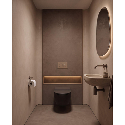QeramiQ Dely Swirl Toiletset - 36.3x51.7cm - Geberit UP320 inbouwreservoir - met Burda frame - slim zitting - bedieningsplaat beige - ronde knoppen - mat zwart
