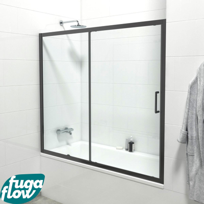 FugaFlow Efficiente Vetro Pare-baignoire - porte coulissante 2 pièces - 170x150cm - verre de sécurité 6mm - anti-calcaire - noir mat