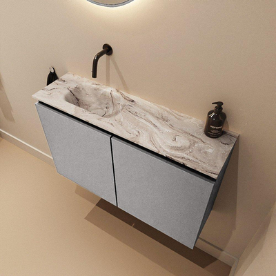 MONDIAZ TURE-DLUX Meuble de toilette 80cm Plata. EDEN lavabo Glace position gauche. Sans trou de robinet.