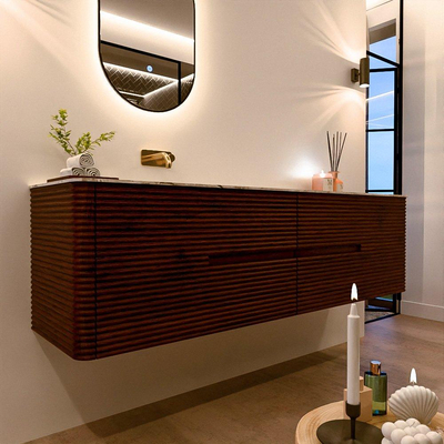 Mondiaz CIRO-DLUX Badkamermeubelset - 180x45x50cm - Solid surface wastafel Glace - 1 wasbak Links - zonder kraangaten - 4 lades - Ruby