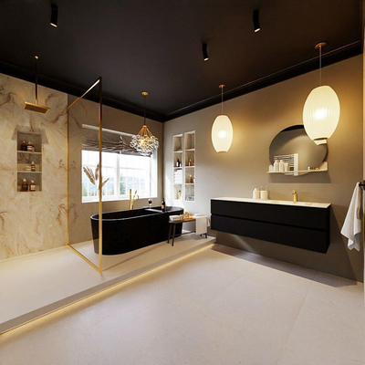 MONDIAZ VICA-DLUX Ensemble meuble de salle de bains - 150cm - meuble bas urban - 2 tiroirs - lavabo encastré cloud à droite - 1 trou de robinet - version haute 60cm - frape