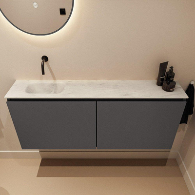 MONDIAZ TURE-DLUX meuble de toilettes 120 cm Dark Grey. EDEN lavabo Opalo position gauche. Sans trou de robinet.