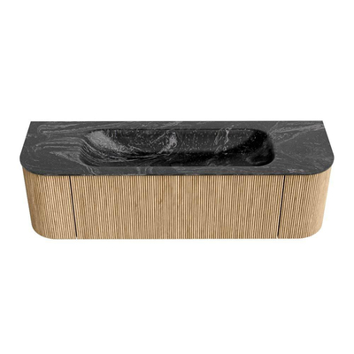 MONDIAZ KURVE-DLUX 150cm Meuble salle de bain avec module 25 G et D - couleur Oak - 1 tiroir - 2 portes - vasque BIG MEDIUM centre - sans trou de robinet - couleur Lava