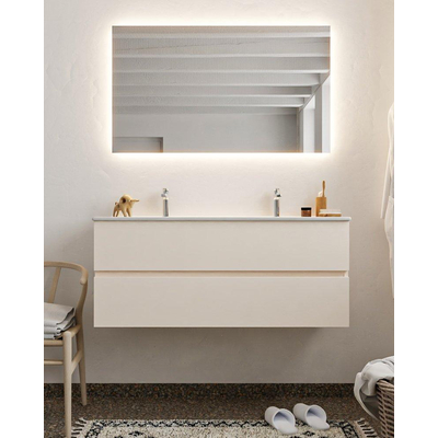 Mondiaz VICA ensemble de meuble de salle de bain - 120cm - meuble sous-vasque lin - 2 tiroirs - lavabo denia double - 2 trous de robinet - miroir LED - version XL 60cm de haut