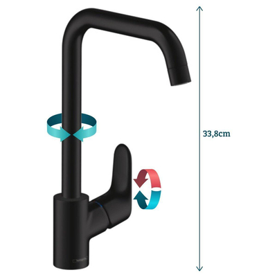 Hansgrohe Focus Mitigeur de cuisine 1 trou 260 mm avec bec haut pivotant réglable à 110°. 150° et 360° noir mat