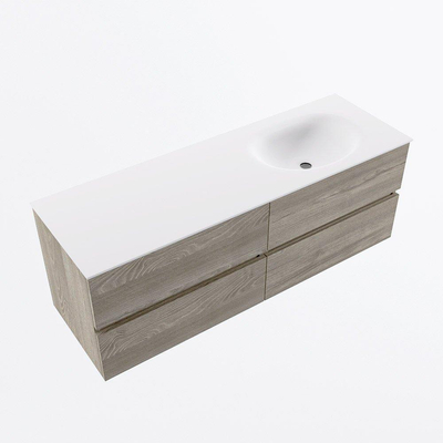 Mondiaz VICA Ensemble de meuble de salle de bain - 140cm - meuble sous-vasque marron clair gris - 4 tiroirs - lavabo lune droite - 1 trou de robinet - version haute de 60cm - talc