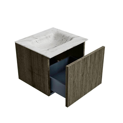 Mondiaz KURVE-DLUX Badkamermeubelset - 50x46x40cm - 1 lade - wastafel solid surface - midden - 1 kraangat - Shadow
