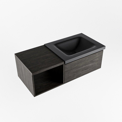 MONDIAZ BUKLA meuble de salle de bain 100cm avec module ouvert 40 couleur Marron Foncé avec 1 tiroir. Lavabo CLOUD à droite 0 trous de robinet couleur Urban.