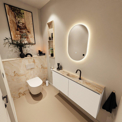 MONDIAZ TURE-DLUX Meuble toilette - 120cm - Talc - EDEN - vasque Frappe - position centrale - 1 trou de robinet