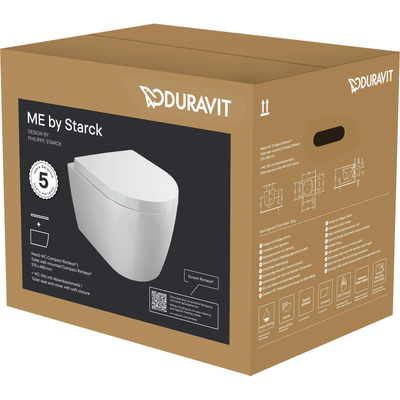 Duravit ME by Starck hangtoilet - 37x48x35cm - rimless - met softclose zitting - glans wit