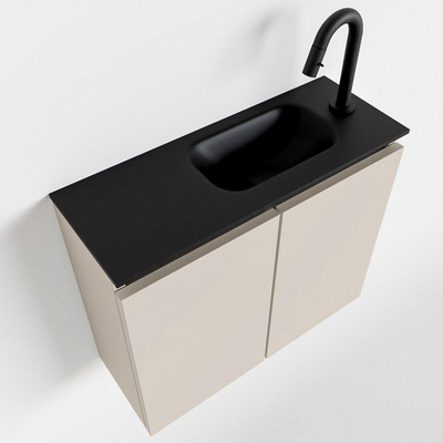MONDIAZ TURE Fonteinset - 60x23x50cm - 1 kraangat - 2 deuren - linen mat - Wasbak rechts - Solid Surface Zwart