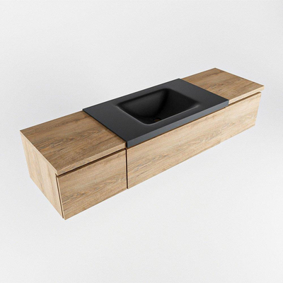 MONDIAZ BUKLA Meuble de salle de bains 160cm avec module 40 couleur Washed Oak avec 3 tiroirs. Lavabo CLOUD au milieu 0 trous de robinet couleur Urban.