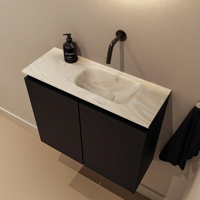 MONDIAZ TURE-DLUX Meuble de toilettes 60cm Urban. EDEN vasque Ostra position à droite. Sans trou de robinet.