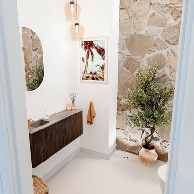 Mondiaz JOYA-DLUX 100cm toiletmeubel - kleur Walnut - Wastafel FAYE positie Links 1 kraangat kleur Oza.