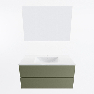 Mondiaz VICA ensemble de meuble de salle de bain - 100cm - meuble sous-vasque armée - 2 tiroirs - lavabo denia milieu - 1 trou de robinet - couleur Blanc Brillant - miroir LED - version XL 60cm de haut