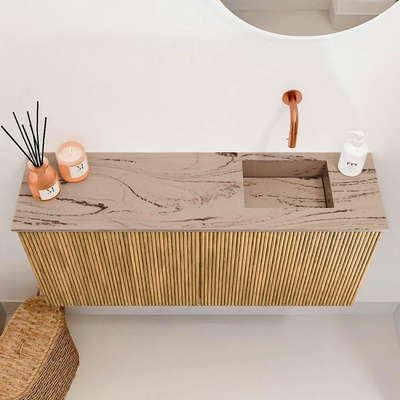 Mondiaz JOYA-DLUX 90cm meuble de salle de bains - couleur Oak - Vasque FAYE position Droite Sans trou de robinet couleur Arena.
